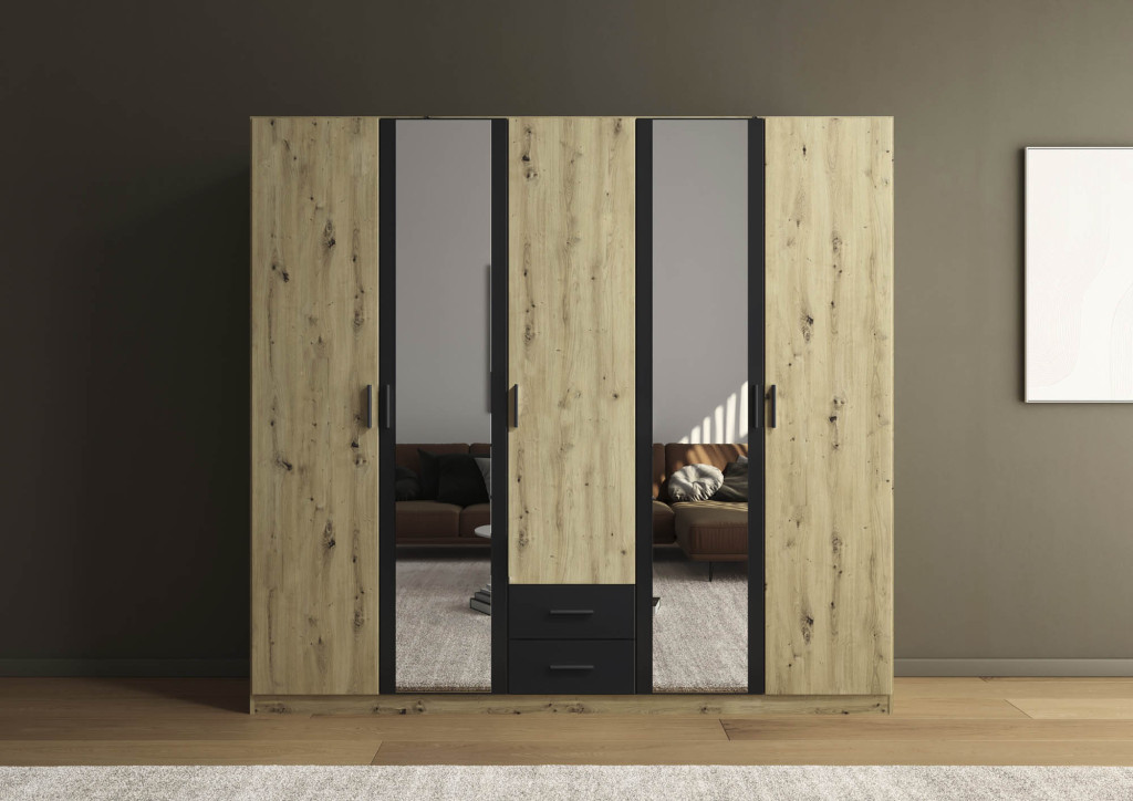 Drehtürenschrank Devinne - mit Spiegel und Schübe