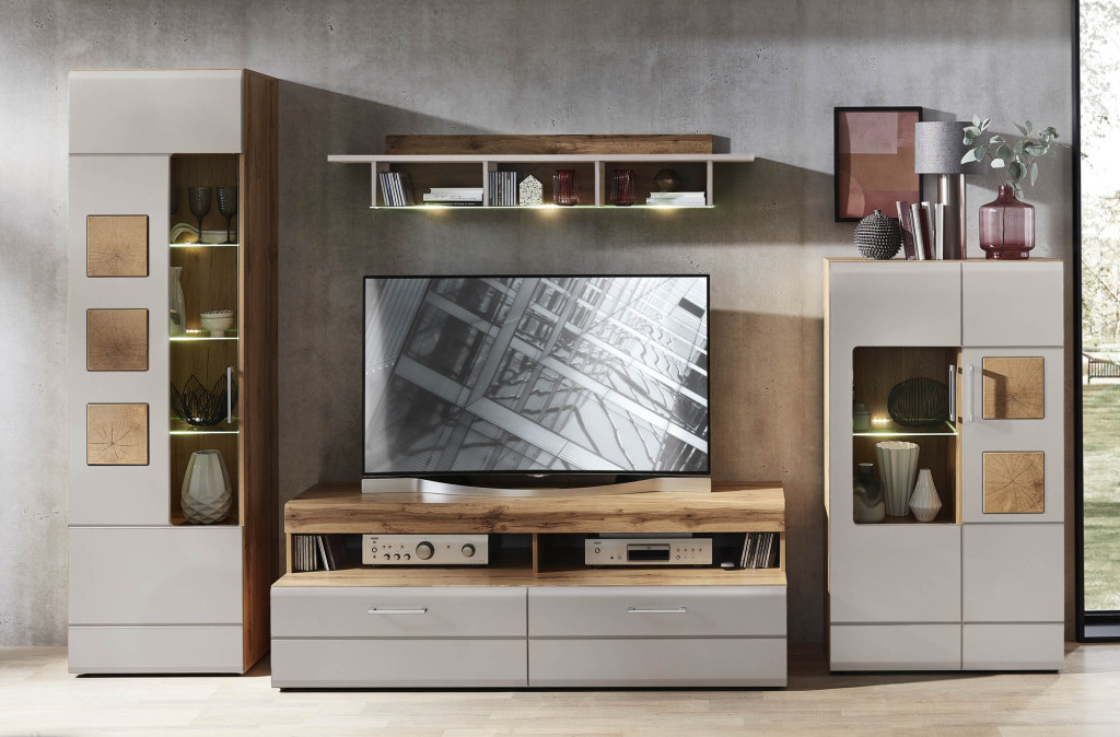 Wohnwand Symon - 4-tlg. - inkl. Beleuchtung - Softclose